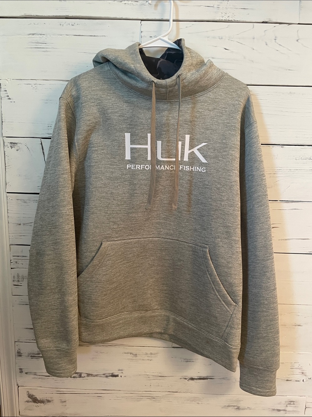 Huk Gray Performance Fishing Hoodie with White Logo